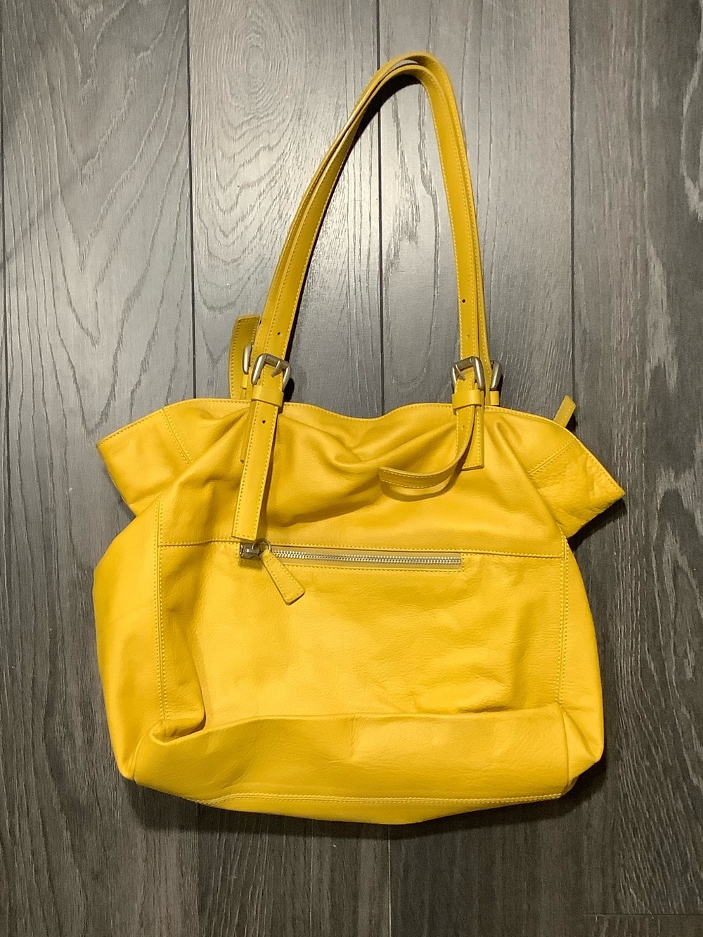 Garnet hill Yellow Leather Tote Bag Large Shoulder Purse Polka Dot Lining